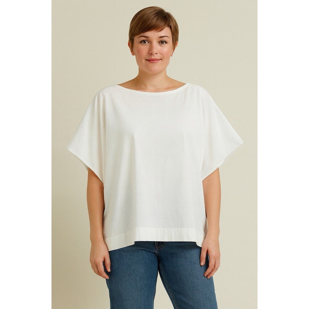 Ann mashburn White Loose-fit Short Sleeve Blouse Minimalist Size Medium